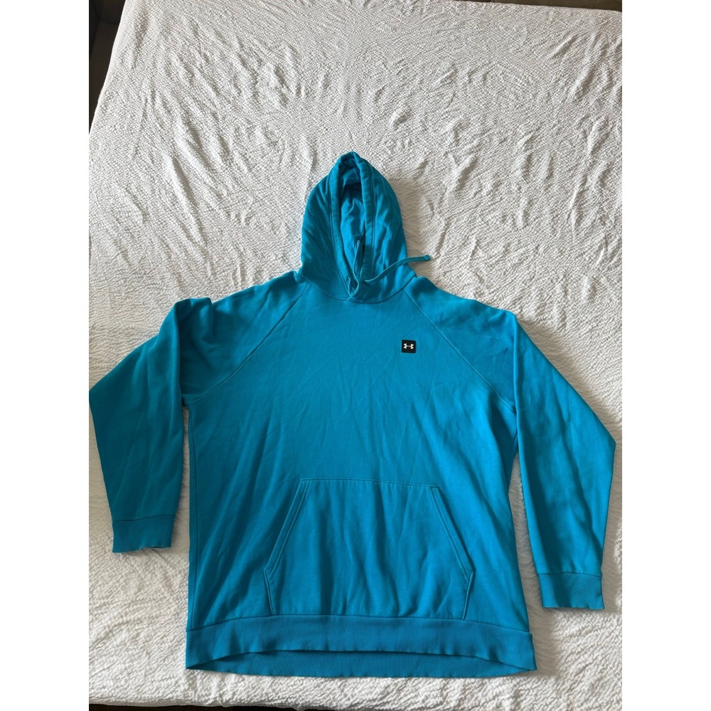 Under Armour Mens XXL Rival Fleece Hoodie Cyan Blue Loose Fit Sweatshirt